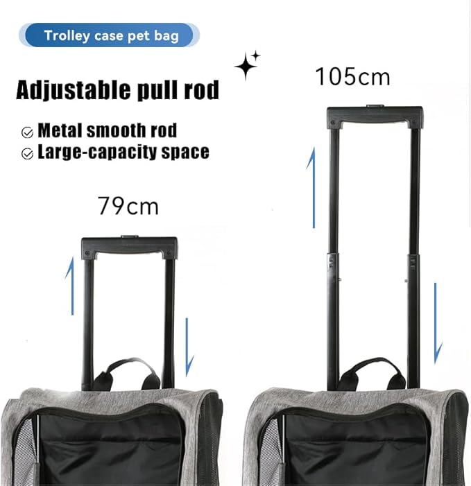 Pet Trolley Bag Cat Dog Travel Bag Portable & Breathable Pet Carrier Backpack - Lightweight Dual-Shoulder Design for Easy Travel with Your Beloved Companion Scalable Pull Rod pet Bag (Black)