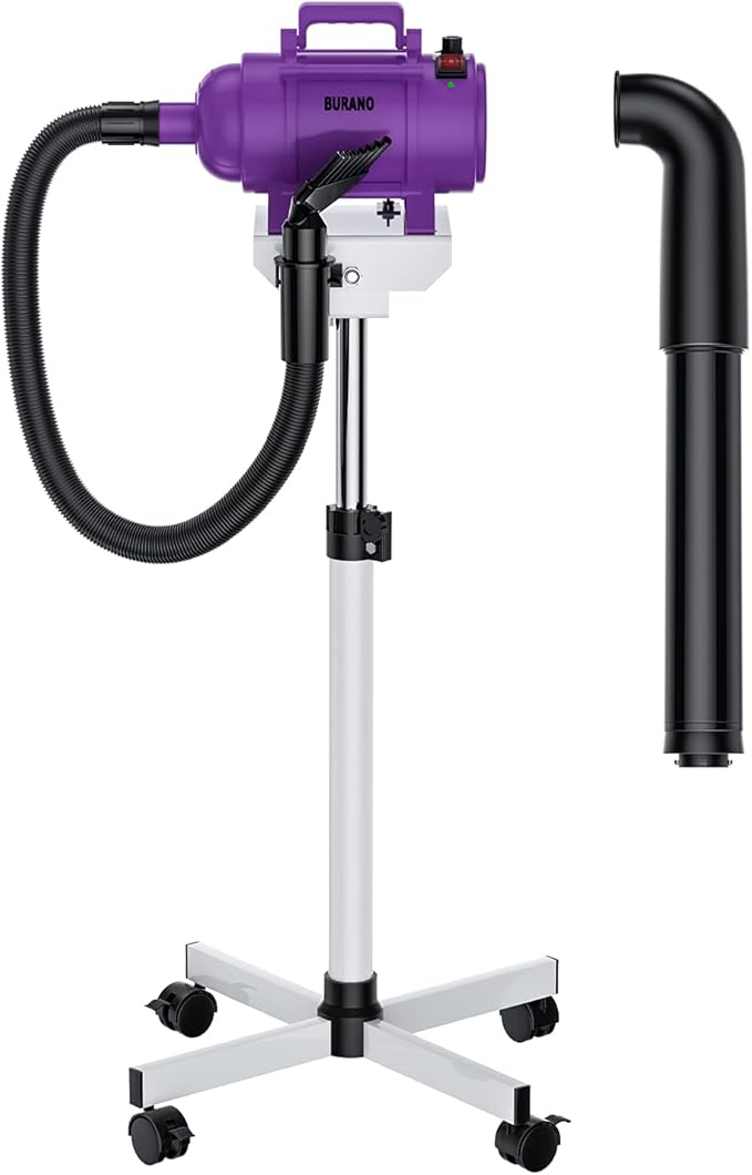 Burano Dog Dryer Stand, 4.3HP Variable Air Speed & Heat Pet Dryer with Stand, High Velocity Dog Pet Stand Grooming Dryer, Fluffy Dry