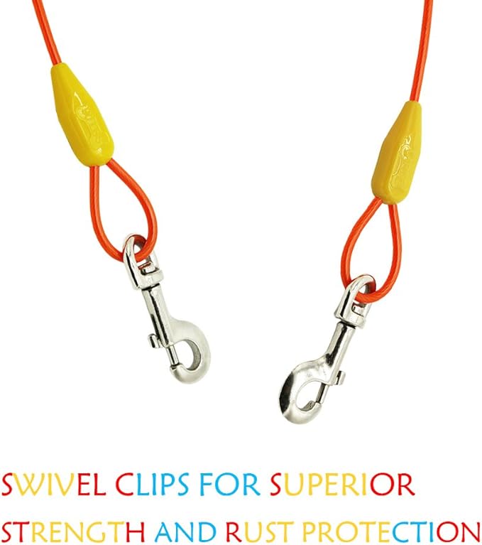Petest 15ft Tie-Out Cable with Crimp Cover for Large Dogs Up to 90 Pounds