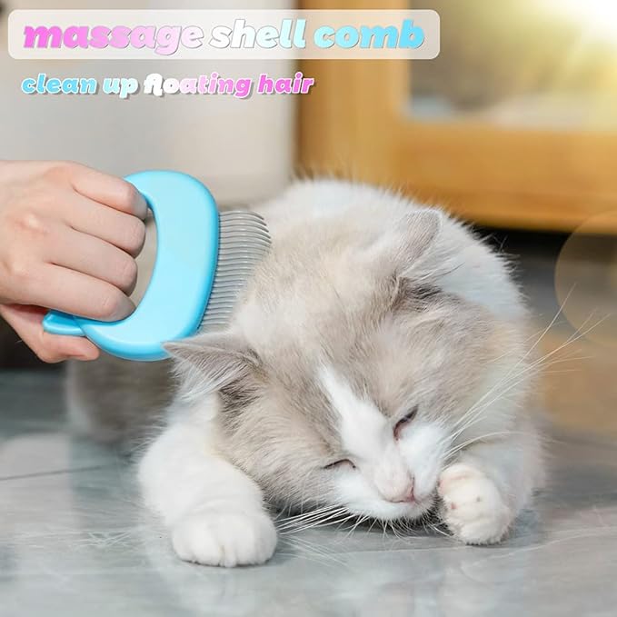 Cat Comb Pet Short Long Hair Removal Massaging Shell Comb Soft Deshedding Brush Grooming And Shedding Matted Fur Remover Massage Dematting Tool For Dog Puppy Rabbit (Blue)