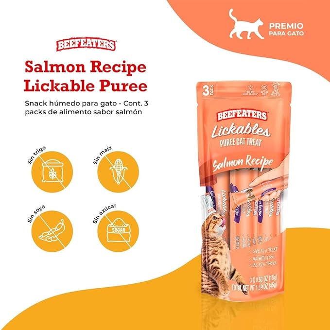 Beefeaters Cat Treats Lickable Puree 1.59oz (12-Pack) – Chicken, Grain-Free, Taurine-Enriched, Ideal for Training & Interactive Feeding