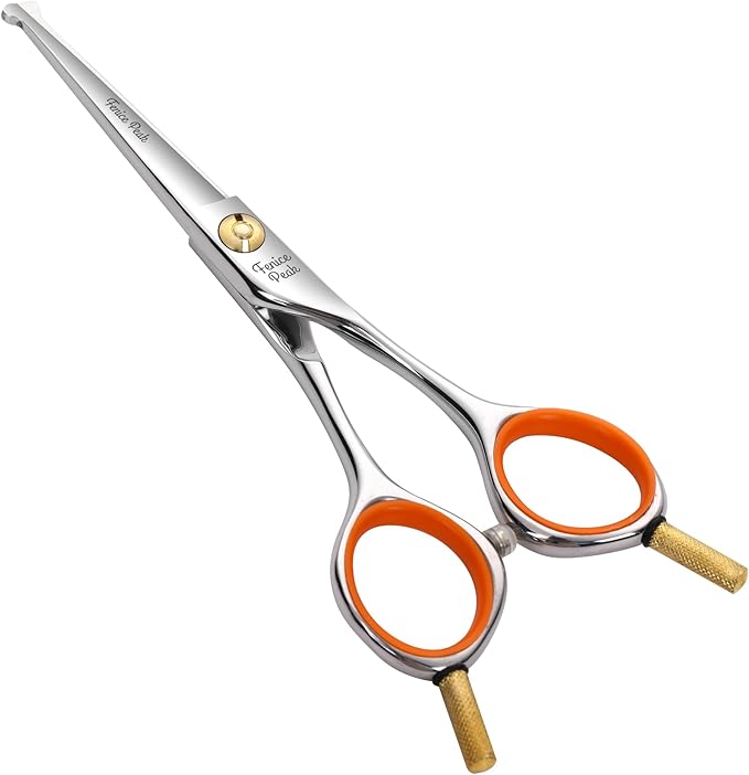 Fenice Peak 5'' Small Straight Scissors Lightweight Dog and Cat Grooming Scissors with Safety Round Tip JP440C Stainless Steel Sharp Blades for Body Facial Nose Ear and Paw Hair Easy Use