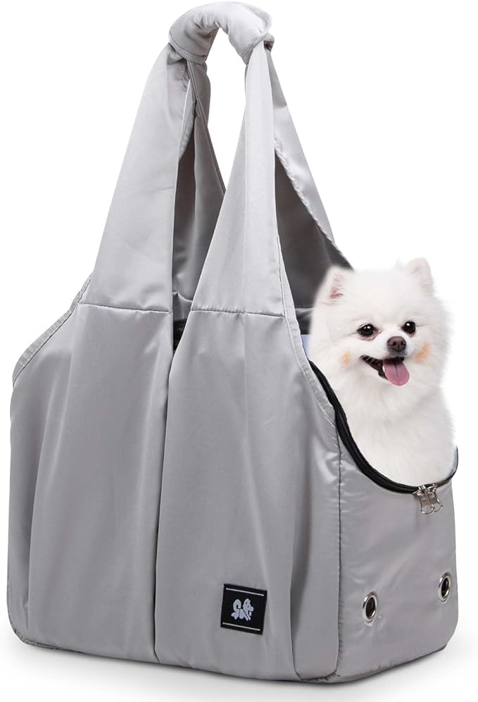 Dog Purse Carrier for Small Dogs, Cats, and Puppies – Soft-Sided Travel Pet Tote Bag with 4 Large Pockets, Foldable, Lightweight, Fits Pets up to 15 lbs, for Travel, Outings (Grey)