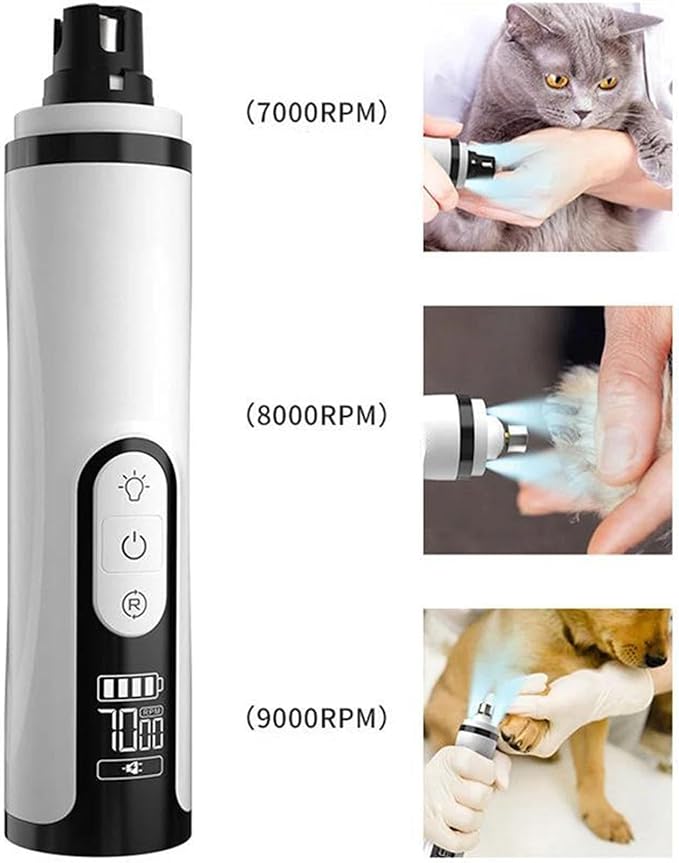 Upgrade Heusom Groom Pro Nail Grinder Cordless with LED Light & 3 Speeds, Dog Cat Nail Trimmer 2000mAh Long-Lasting Battery for Thick Nails for Dogs and Cats (1 Pc+1 Head)
