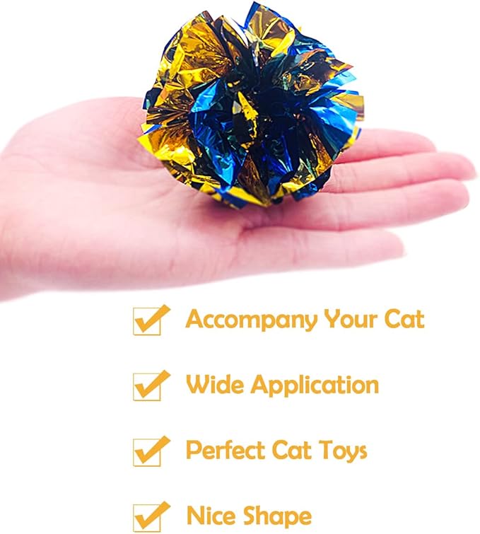 PET SHOW 20 Pcs Cat Crinkle Toy Ball 2.5inch Mylar Cat Pounce Chase Toys Colorful Paper Ball Chase Training Activity for Cats Kittens