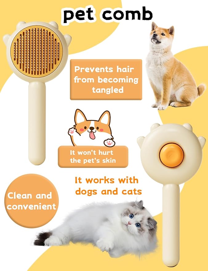 Cat Brush,Dog Brush, Pet Hair Cleaner Brush,Pet Grooming Cat Dog Brush,Pet Comb-Cat Comb for Kitten Massage Removes Loose Fur-Cat Grooming Brush Long Short Hair Cats Dogs Pet Brush (Yellow)