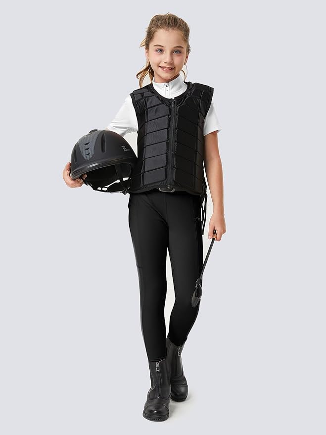 FitsT4 Sports Girls Riding Pants Full Seat Kids Equestrian Breeches Stretchy Youth Horse Schooling Tights Zipper Pockets