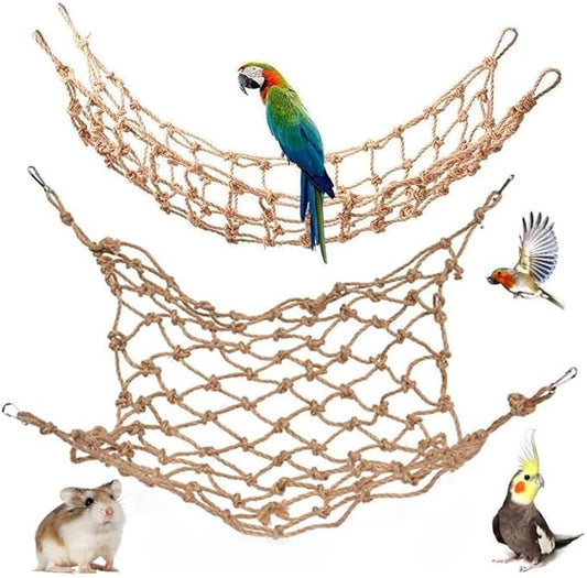 2 Packs Natural Bird Rope Net Parrot Swing Hammock for Birds Parrot Ladder Macaw Hanging Hammock Activity Toy for Rats Parakeet Cockatiel Cockatoo Conure African Grey Budgie（M 14x11inch）