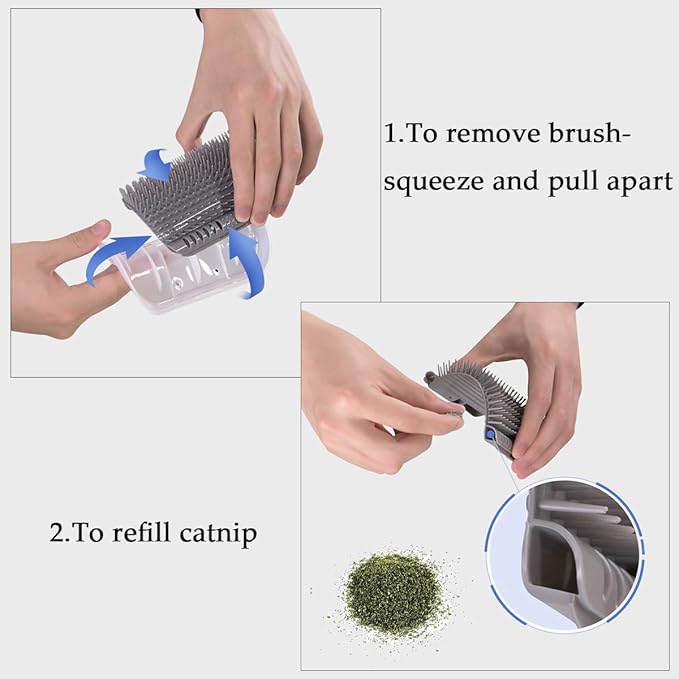4 Pack Cat Self Groomer with Catnip Pouch,Cats Corner Massage Comb Grooming Brush Tool for Kitten Puppy (2 Black/2 Grey)