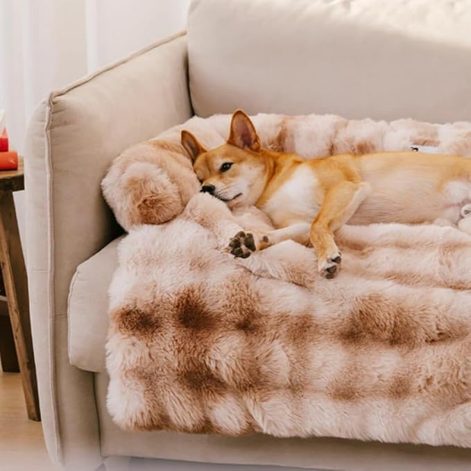 Dream Cloud Pet Sofa Bed for Dogs Cats, 2026 Washable Removable Calming Fluffy Plush Mat for Furniture Protector, Long Fur Non-Slip, for Small/Medium/Large Home Pets (Light Pink, M: 33.5 * 28.3IN)