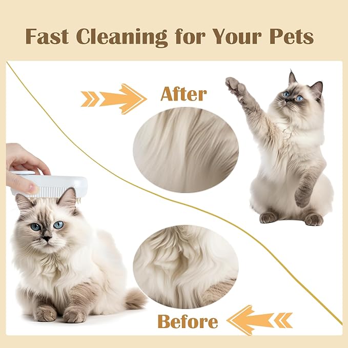 Cat Steam Brush, 3 in 1 Pet Spray Hair Removal Comb, Cats and Dogs Brush for Shedding, Rechargeable Silicone Pet Steam Brushes, Spritz Defur Comb for Massage, Cleaning and Remove Loose Hair - White