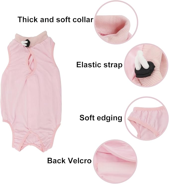 Cat Recovery Suit, Surgical Recovery Clothes for Abdominal Wound or Skin Disease, Cats Onesie After Surgery and Spay, E-Collar Alternative Pajama Suit (Pink, Medium)