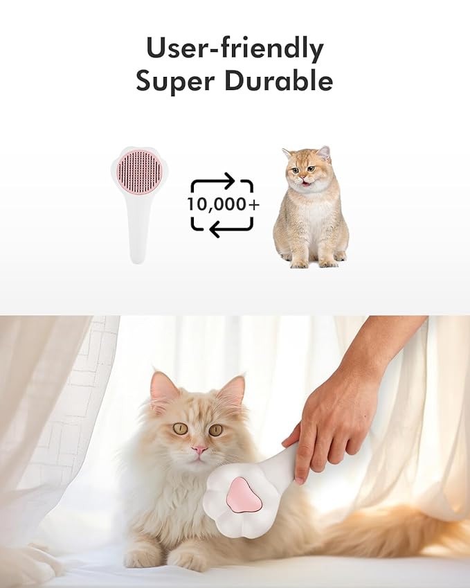 Cat Brush with Release Button Self-Cleaning and Skin-Friendly Grooming and Shedding Tool for Long and Short Haired Cats & Dogs, 140° Comb Teeth, Removes Loose Undercoats and Promotes Healthy Fur