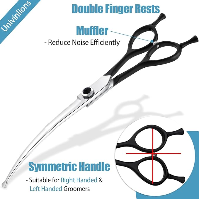 Dragon Creek 8" Downward Curved Dog Grooming Scissors Shears for Grooming Face and Paws Safety Round Tips Shears Trimming Cutting Scissors for Dog Cat Pet Black