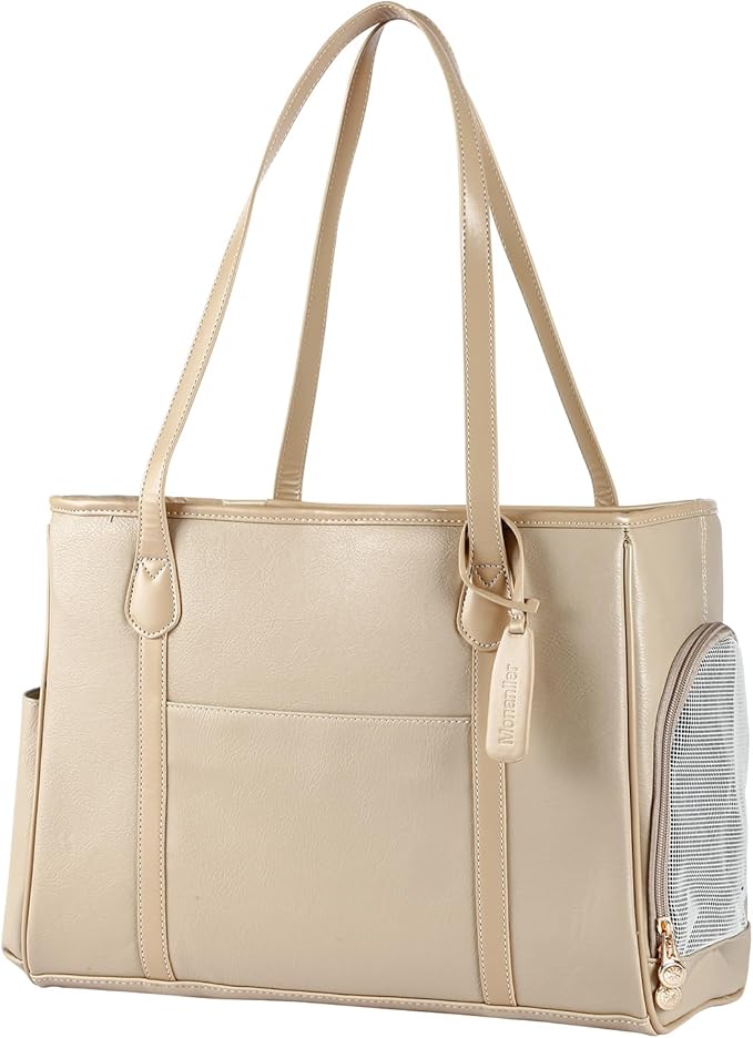 Stylish Dog Purse Carrier, Leather Pet Carrier Bag for Small Dogs Cats Puppy, Airline Approved Soft-Sided Carrier Ivory