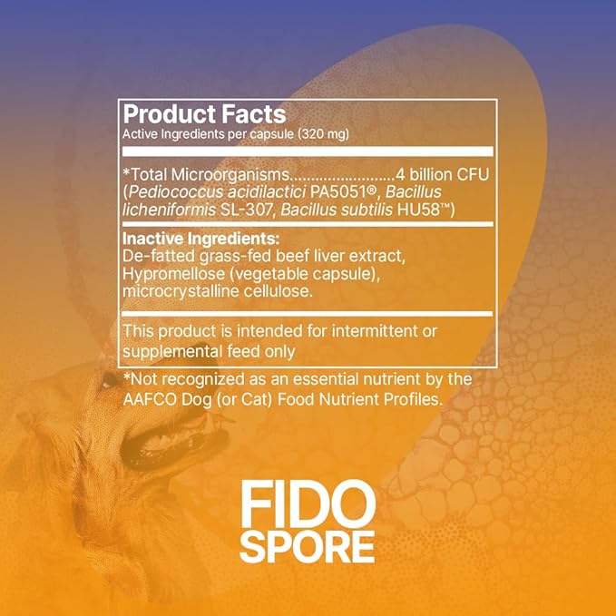 Microbiome Labs Fidospore - Dog Probiotics for Digestive Health & Immune Support - Spore-Forming Pet Probiotics for Dogs & Cats Gut Health - Flavored with Grass Fed Beef Liver (30 Capsules)
