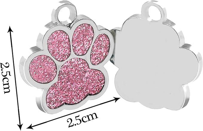 EDSG Cat Dog Tags Personalized for Pets, Dog Name Tags Cat Name ID Tag, Engraved Dog Tags Dog ID Tags Small Glitter Bling ID Tag Paw Print for Cat Pet Dog Puppy(Silver,Design 1)