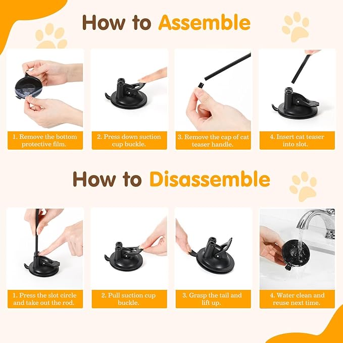 Pawaboo Cat Feather Toys, Interactive Cat Wand Toy with 2-Slot Super Suction Cup, Detachable 2 PCS Spring Cat Wand & 7 PCS Cat Teaser Replacement with Bells, Funny Kitty Toys for Indoor Kittens Play