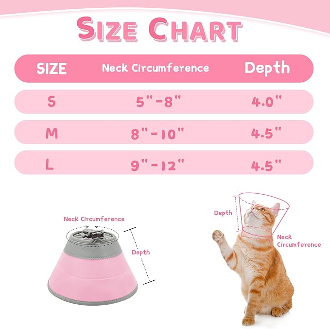 Cat Cone Collar Soft to Stop Licking, Adjustable, Foldable Lightweight Kitten Cones After Surgery Recovery for Cats & Kittens, Cat Cone Alternative (Solid Pink, S)
