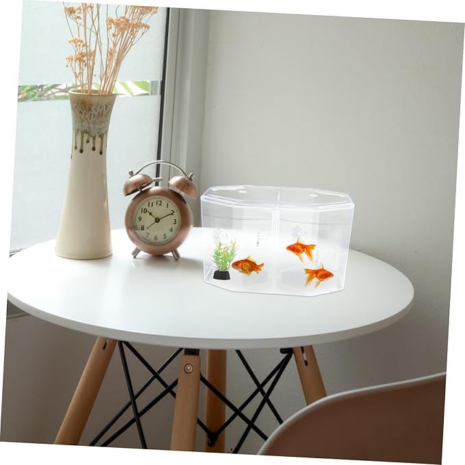 Totority Box Octagonal Fish Tank Betta Fish Bowl Small Containers Shrimp Tank Baby Cart Covers Turtle Tank Betta Fish Tank Fish Breeding Tank Betta Tank Acrylic Self-Cleaning