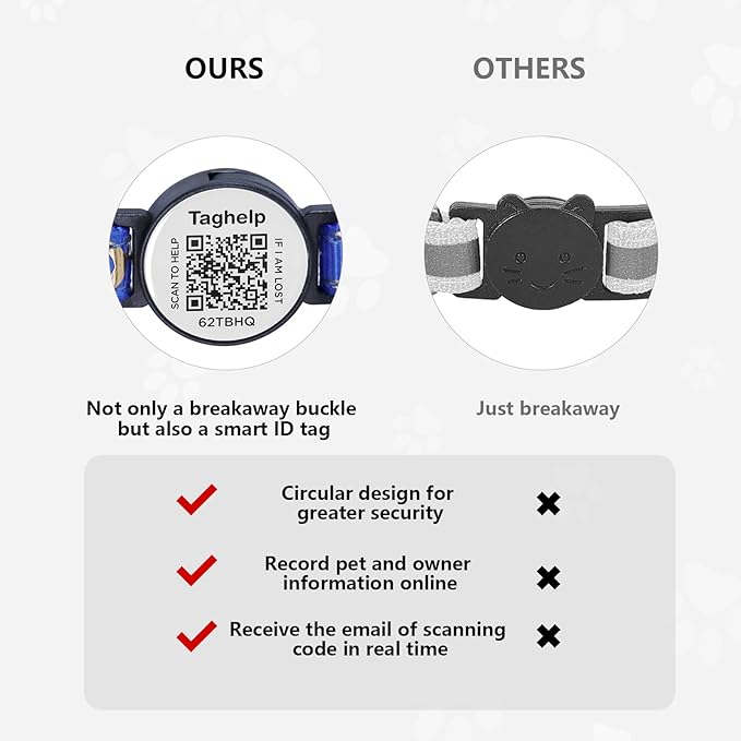 2PCS Breakaway Cat Collars with QR Code Bell Moons Stars Cute Kitty Adjustable Safe Kitten Collars with Pendant Glow in The Dark. Smart ID tag.Real-time scan alerts (Purple&Pink)
