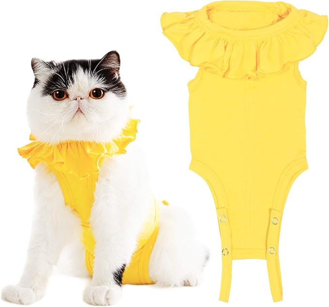 Cat Recovery Suit for Abdominal Wounds and Skin Diseases,Breathable Surgical Recovery Shirt After Surgery Wear Anti Licking Wounds,E-Collar Alternative for Female Cats Kitten(RSC01-yellow-m)