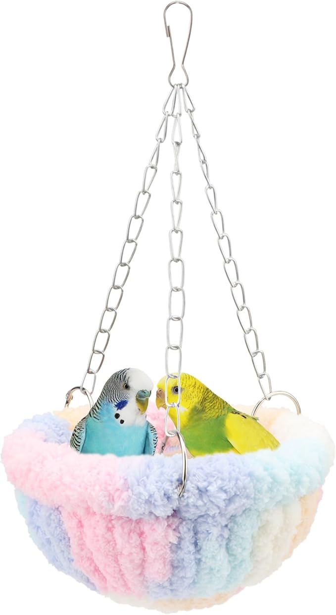 Wontee Bird Nest Bed Parrot Hanging Swing Hammock Bird Cage House for Budgies Parakeets Cockatiels Lovebirds Conures (Multi-Colored)