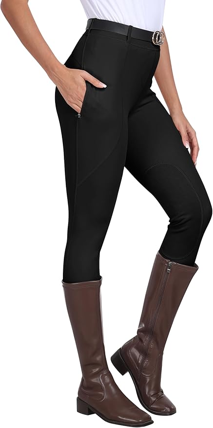 MoFiz Women's Horse Riding Pants Full Seat Silicon Knee-Patch Equestrian Breeches Horseback Schooling Tights Zipper Pockets