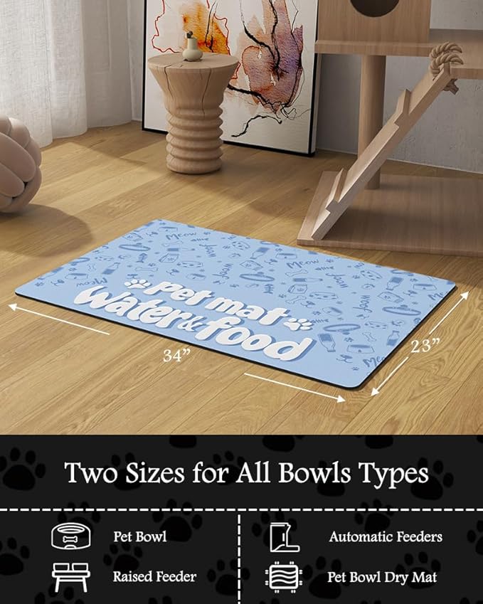 Pet Feeding Mat-Absorbent Dog Mat for Food and Water Bowl-No Stains Quick Dry Water Dispenser Mat-Dog Accessories Pet Supplies-Bowl for Messy Drinkers（PAW,23"x34"