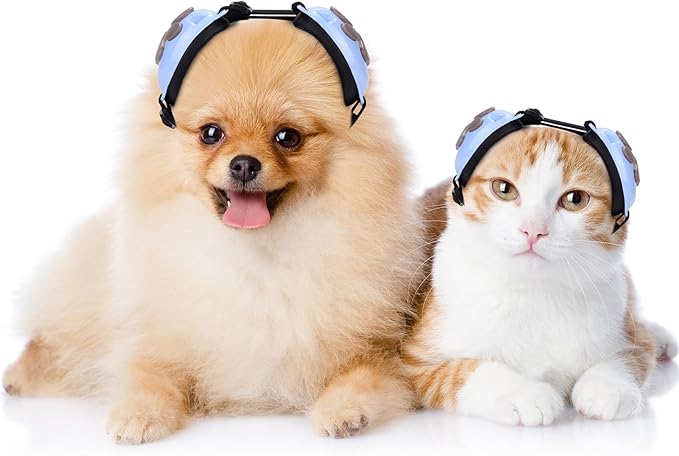 Calming Earmuffs for Cats and Small Dogs - for Anxiety Relief - Noise Canceling for Fireworks, Thunderstorms, Pet Grooming & Force Drying - Dog Ear Muffs Noise Protection (Blue, Medium)