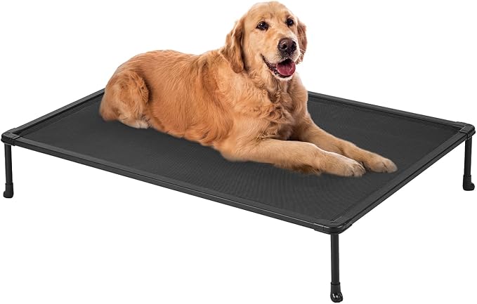 Veehoo Chewproof Elevated Dog Bed - Cooling Raised Pet Cot, Breathable Mesh, Washable & Non-Slip for Large Dogs, Indoor/Outdoor, Black Mat and Black Frame, 42x30inches (Model CWC2203A03)