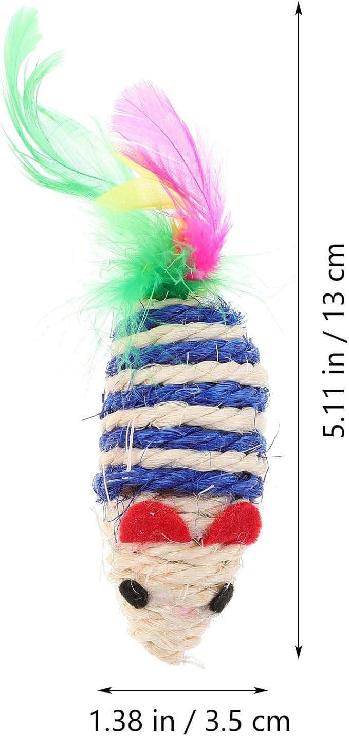 LUOZZY 4Pcs Cat Mouse Toys Adorable Sisal Mice Toys Kitten Chewing Toy Funny Indoor Animal Shape Props Pet Supplies - Blue+Pink 1.38x5.11in