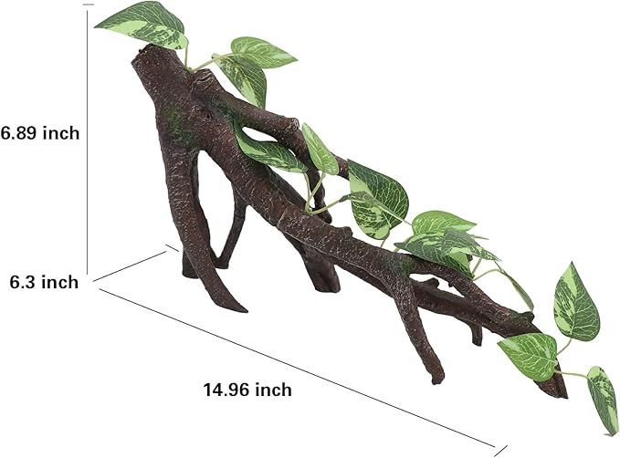AQUA KT Reptile Climbing Branch Tree Trunk with Leaves for Lizard Bearded Dragon Snake Gecko Leopard Chameleon Frog Climbing Rainforest Terrarium Habitat Decoration