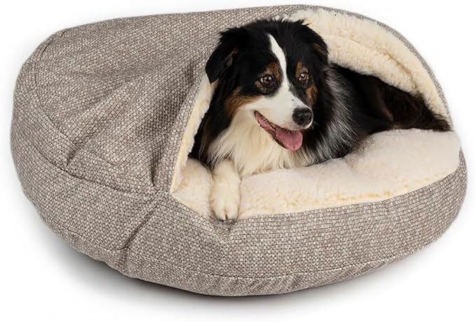 Snoozer Luxury Cozy Cave Dog Bed - Indoor Dog Bed with Cover Cave, Covered Calming Burrow for Small & Medium Sized Pets with Blanket Attached, Enclosed, Washable - Large, Merlin Linen