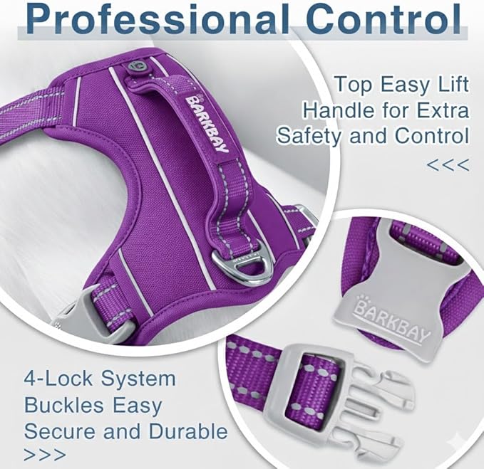 BARKBAY Dog Harness No Pull Oxford with ID Tag Pocket - Heavy Duty, Reflective, Easy Control for Large Dogs(Purple Oxford,M)