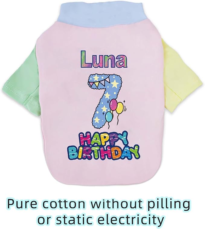 Custom Dog Birthday Shirt,Personalized Pet Apparel Print with Name Age Number,Pet Birthday Outfit,Lightweight Breathable Cotton Vest for Small Medium Large Dogs Cat (Dopamine Pink, XX-Large)