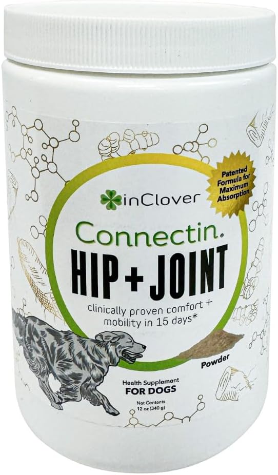 InClover Connectin Natural Hip & Joint Supplement for Dogs with Glucosamine, Chondroitin & Hyaluronic Acid - Powder for Dog Mobility, Comfort & Active Lifestyle Support, 12oz