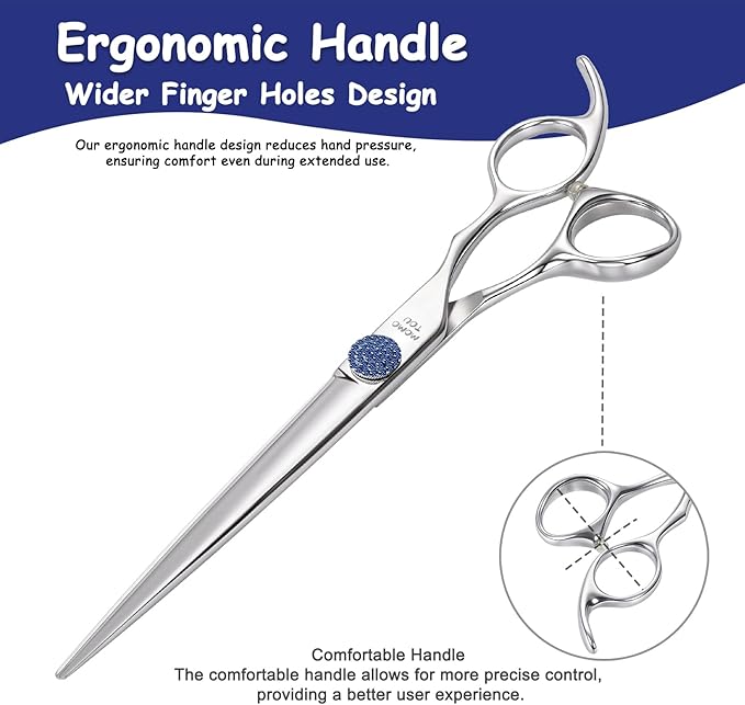 7.5'' Dog Grooming Scissors CNC 440C Blades Sharp and Durable Polished Straight Dog Shears with Blue Diamond Adustable Screws Easy to Use for Groomer and Home User