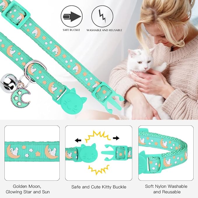 2Pcs Breakaway Cats Collars Cat Collars for Boy & Girl Cats Adjustable Kitten Collars with Bell,Purple+Teal