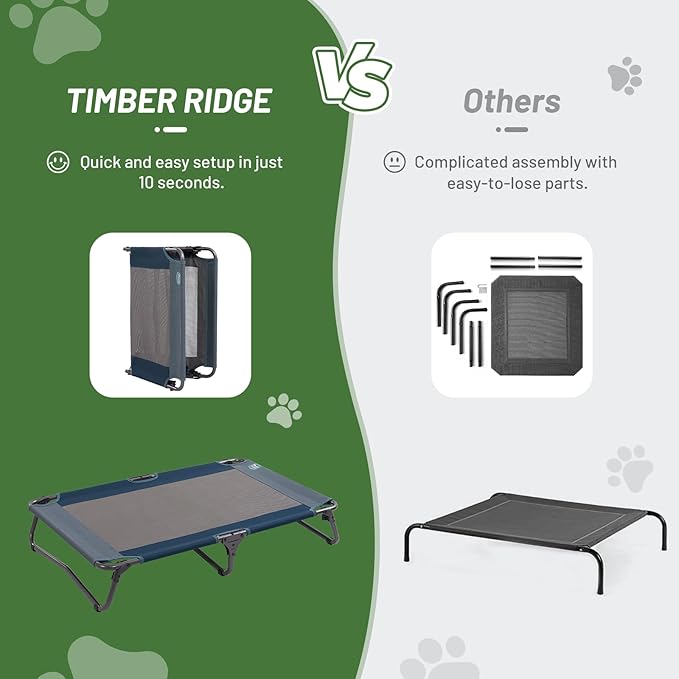 Timber Ridge Outdoor Dog Bed with Canopy, Cooling Elevated Dog Bed Portable Raised Dog Bed with Removable Canopy Shade Tent, Dog Bed Dog Shade for Outside, Medium, Grey