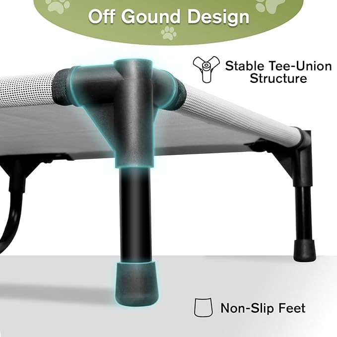 XL Elevated Dog Bed, Extra Large Cooling Raised Dogs Cot, Outdoor Lifted Ped Cots, Stable Pet Hammock with Non-Slip Feet, Off Ground, Washable Teslin Mesh, Grey
