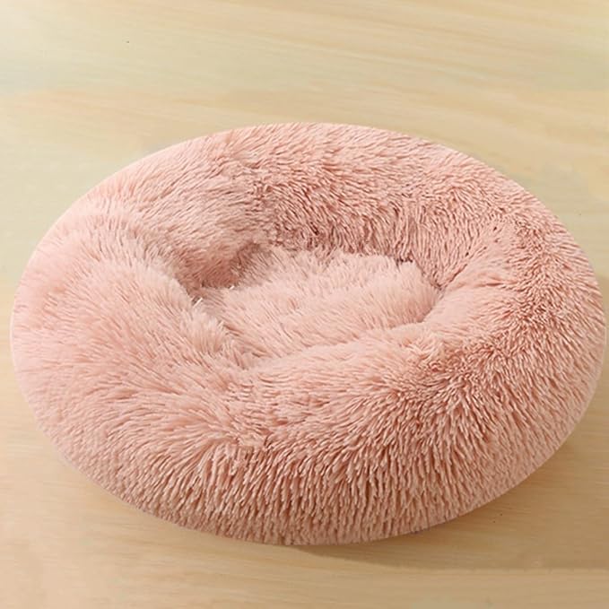 Large Calming Dog Bed, 40 Inch Anti-Anxiety Donut Dog Cuddler Cat Bed, Warming Cozy Soft Dogs Round Bed, Fluffy Faux Fur Machine Washable Pet Cushion for Medium Large Dogs & Cats (Pink)