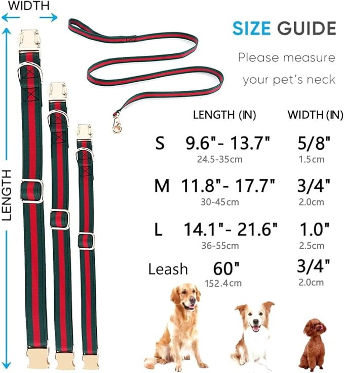Premium Dog Collar, Cute Dog Collars Luxury Style, Durable Pet Collars and Dog Leash with Metal Buckle Safety for Big Dogs