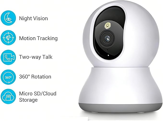 2.4G WiFi Indoor Camera 2K 3MP 360° PTZ Pet Dog IP CCTV Camera with Phone App 2-Way Talk Night Vision for Home Securi(US Plug)