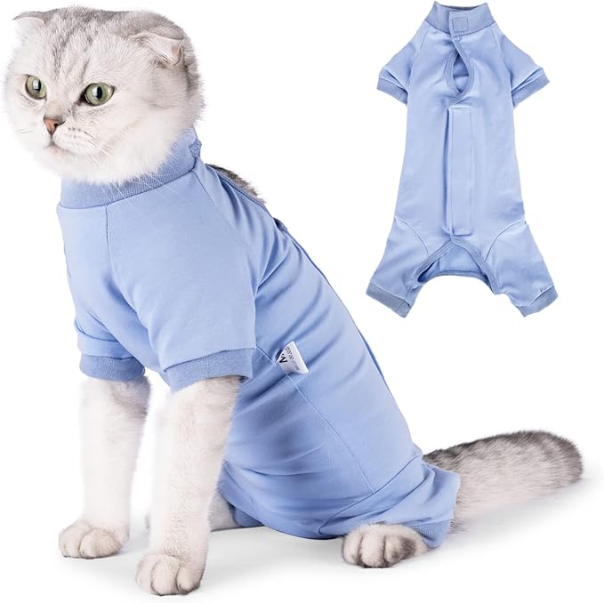 LIANZIMAU Cat Surgical Recovery Suit Professional for Male Female Dog Abdominal Wounds Cone E-Collar Alternative Anti-Licking Pet Surgical Recovery Pajama Suit Soft Fabric Onesie for Cats