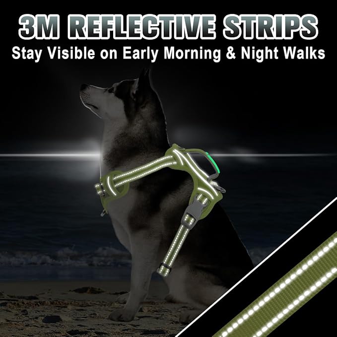 BARKBAY No Pull Dog Harness Large Reflective Dog Harness with Front Clip and Easy Control Handle for Walking Training Running with ID tag Pocket(Sunlight,M)