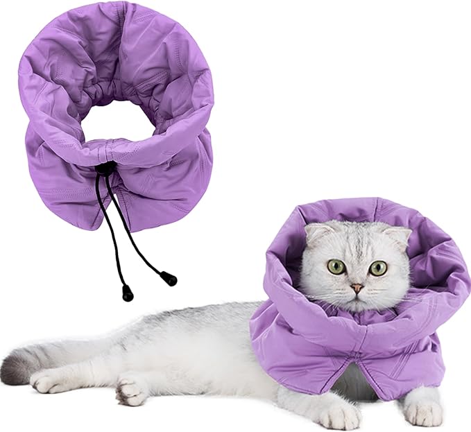 Cat Recovery Collar, Soft Adjustable Cone for Cats and Kittens, Lightweight Waterproof Elizabethan Collar for After-Surgery Care, Prevent Licking and Scratching, Neck Protector for Pets（Purple,S）