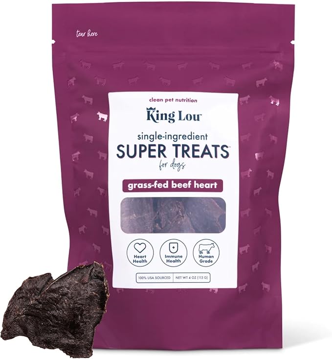 King Lou Pets - USA-Made Dehydrated Beef Heart Jerky Dog Treats - 1 lb of Fresh Beef Heart Prior to Dehydration