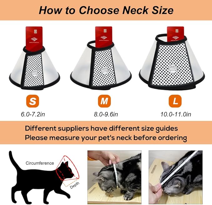 Vivifying Cat Cone, Adjustable Recovery Pet Cone, 8.1 Inches Lightweight Plastic Elizabethan Collar for Cats, Mini Dogs and Rabbits (Black)