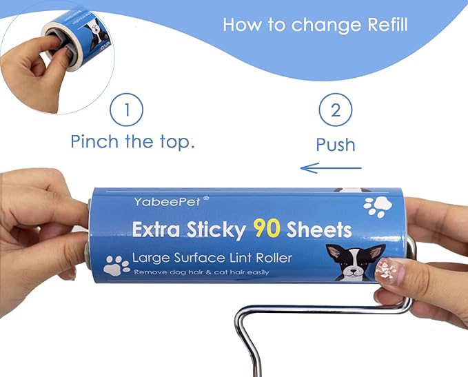 Extreme Sticky Large Surface Lint Roller, 6.3'' Giant Pet Hair Remover Roller for Pet Dog Cat Hair, Clothes&Furniture Cleaning, 90 Sheets (4 Refills)